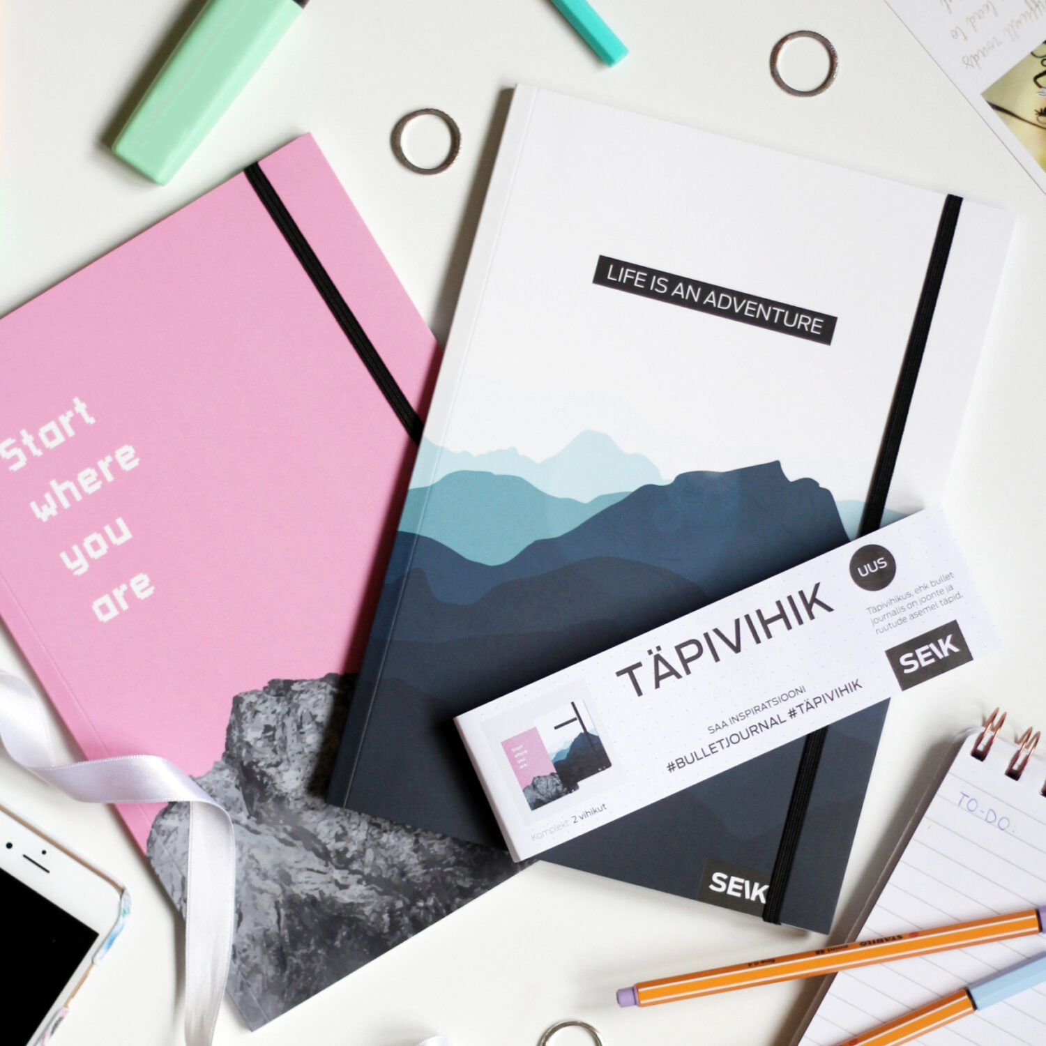 Bullet Journal / Dotted Notebook  start where you are & life is adventure (2 pcs)