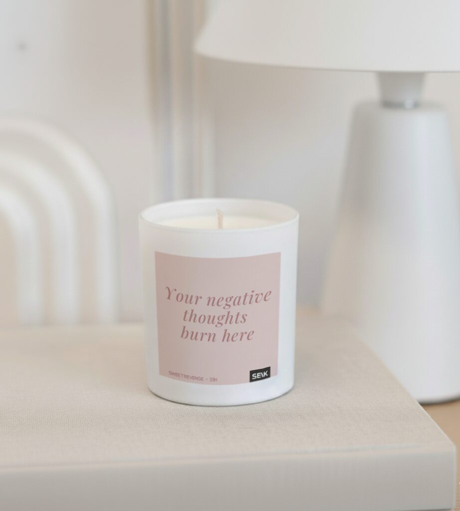 happy candle - negative thoughts burn here