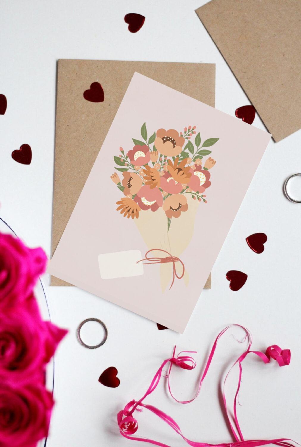 Greeting card foldable - Pink Bouquet