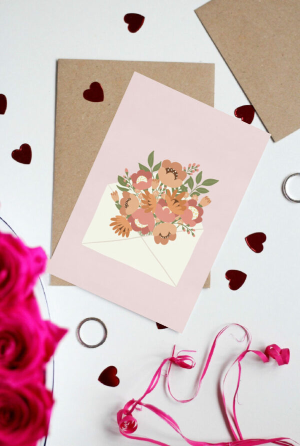 Greeting card foldable - Enveloped Blooms (pink)