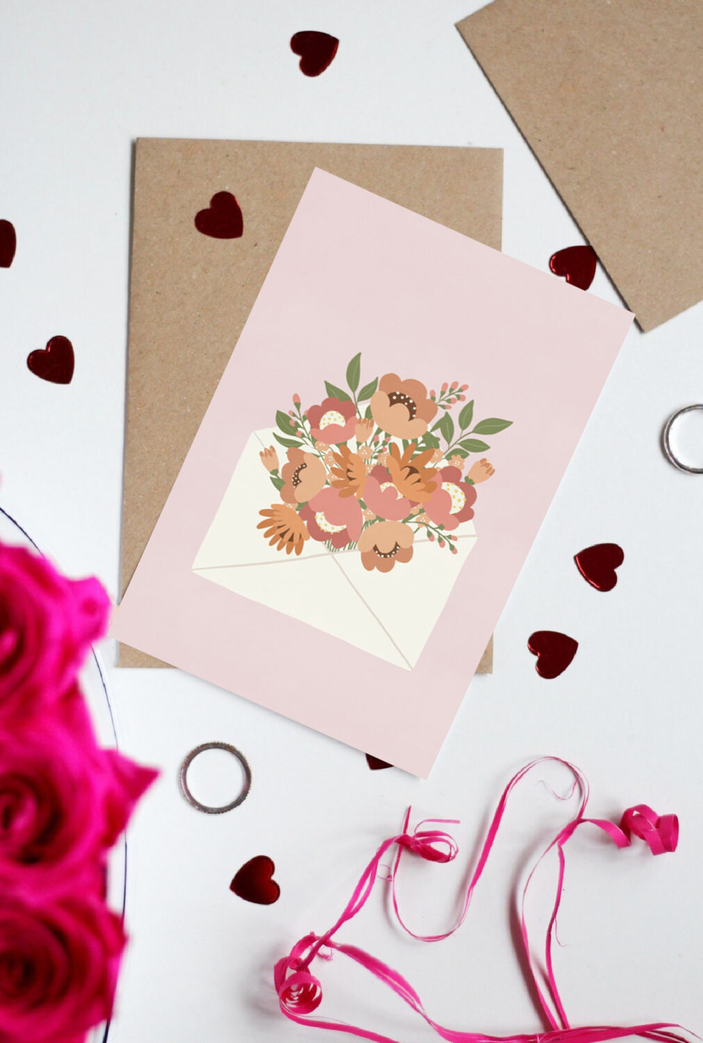 Greeting card foldable - Enveloped Blooms (pink)
