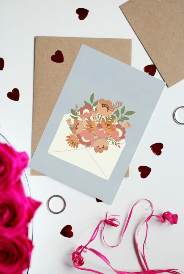 Greeting card foldable - Enveloped Blooms (blue)