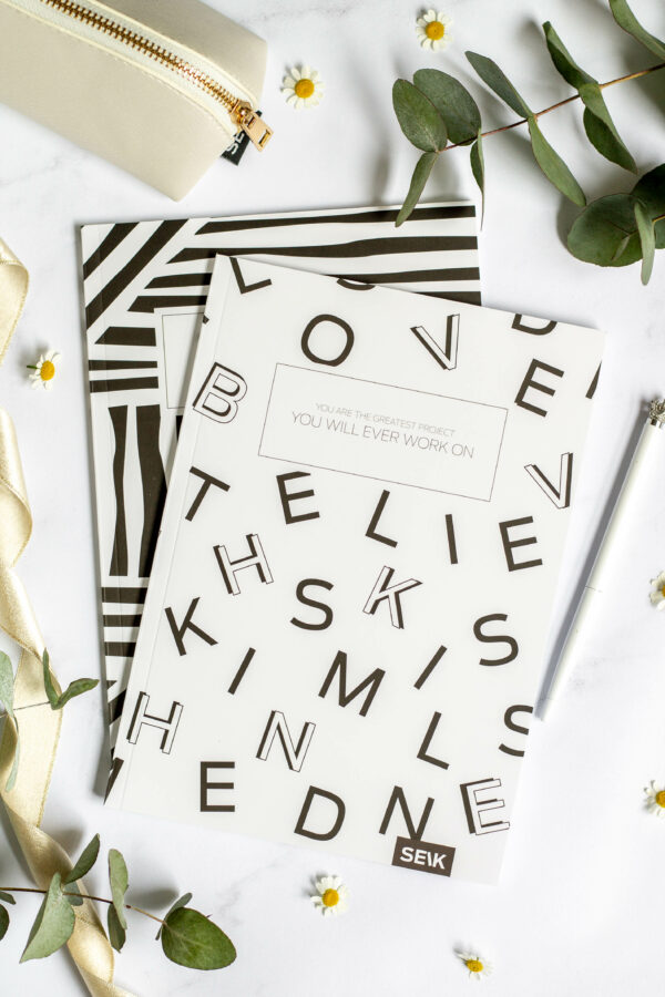 Squared and lined notebook Black & White (2 stk)