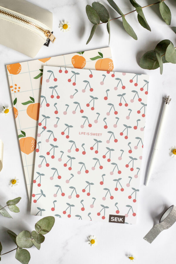 Squared and lined notebook Peaches & Cherries (2 stk) - Image 2