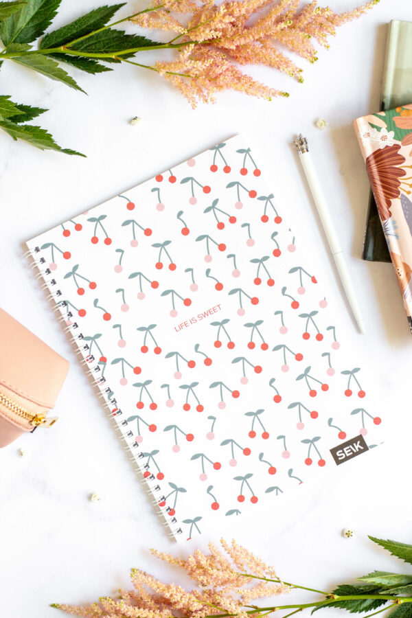 Bullet Journal / Dotted Notebook with spiral binding  - Cherries