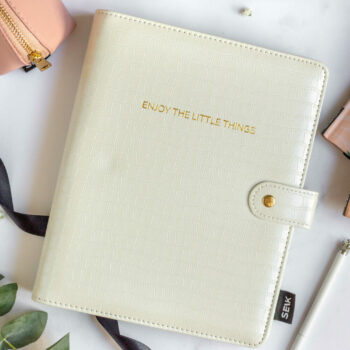Ring binder bullet journal dotted pages from premium faux leather A5 (white)
