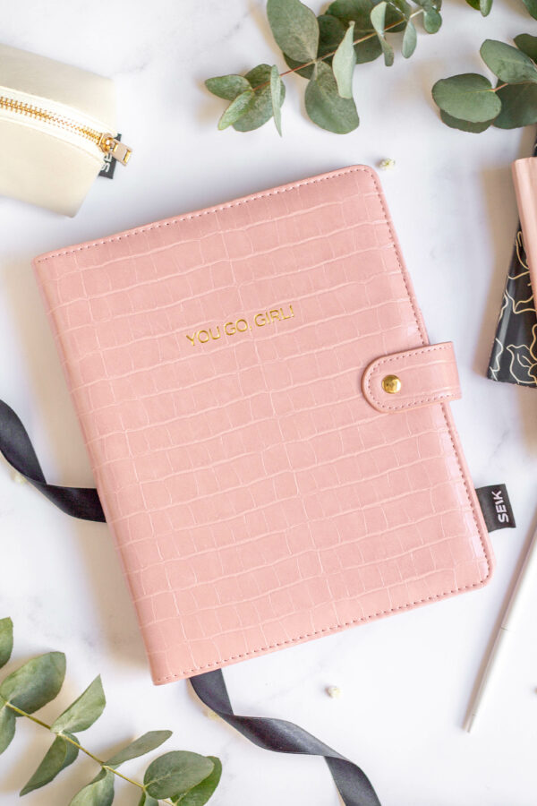 Ring binder bullet journal dotted pages from premium faux leather A5 (pink)