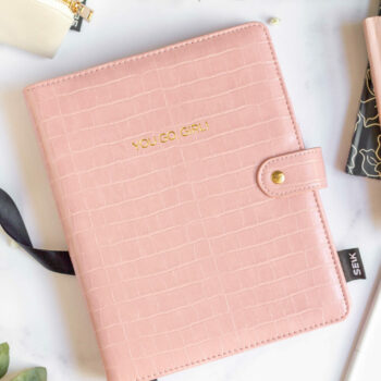 Ring binder bullet journal dotted pages from premium faux leather A5 (pink)