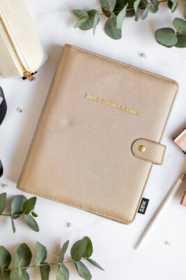 Ring binder from premium faux leather A5 - Happy Calendar planner 2025 (beige)