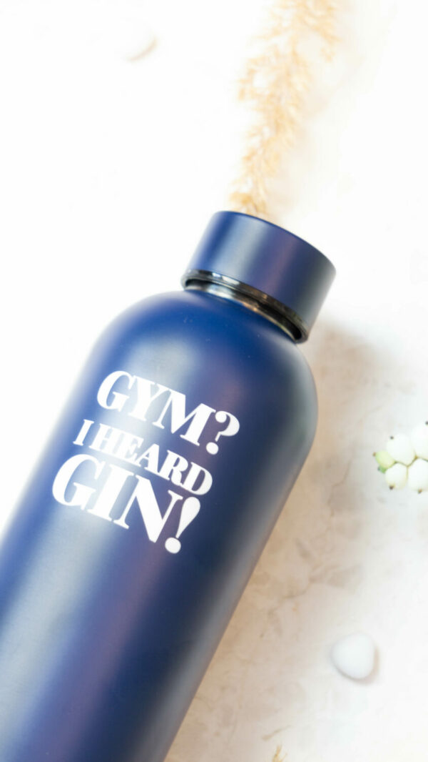 Water Bottle/Thermos - Gym? I heard gin! (navy) 500ml - Image 3