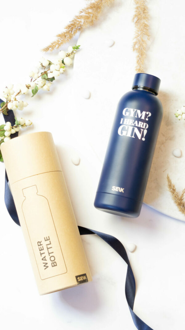 Water Bottle/Thermos - Gym? I heard gin! (navy) 500ml - Image 2