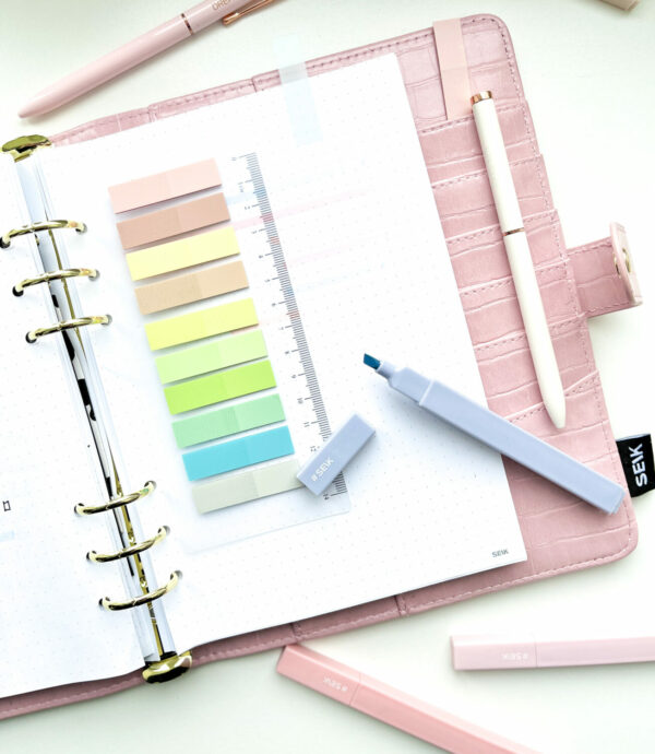 Rainbow sticky notes with ruler