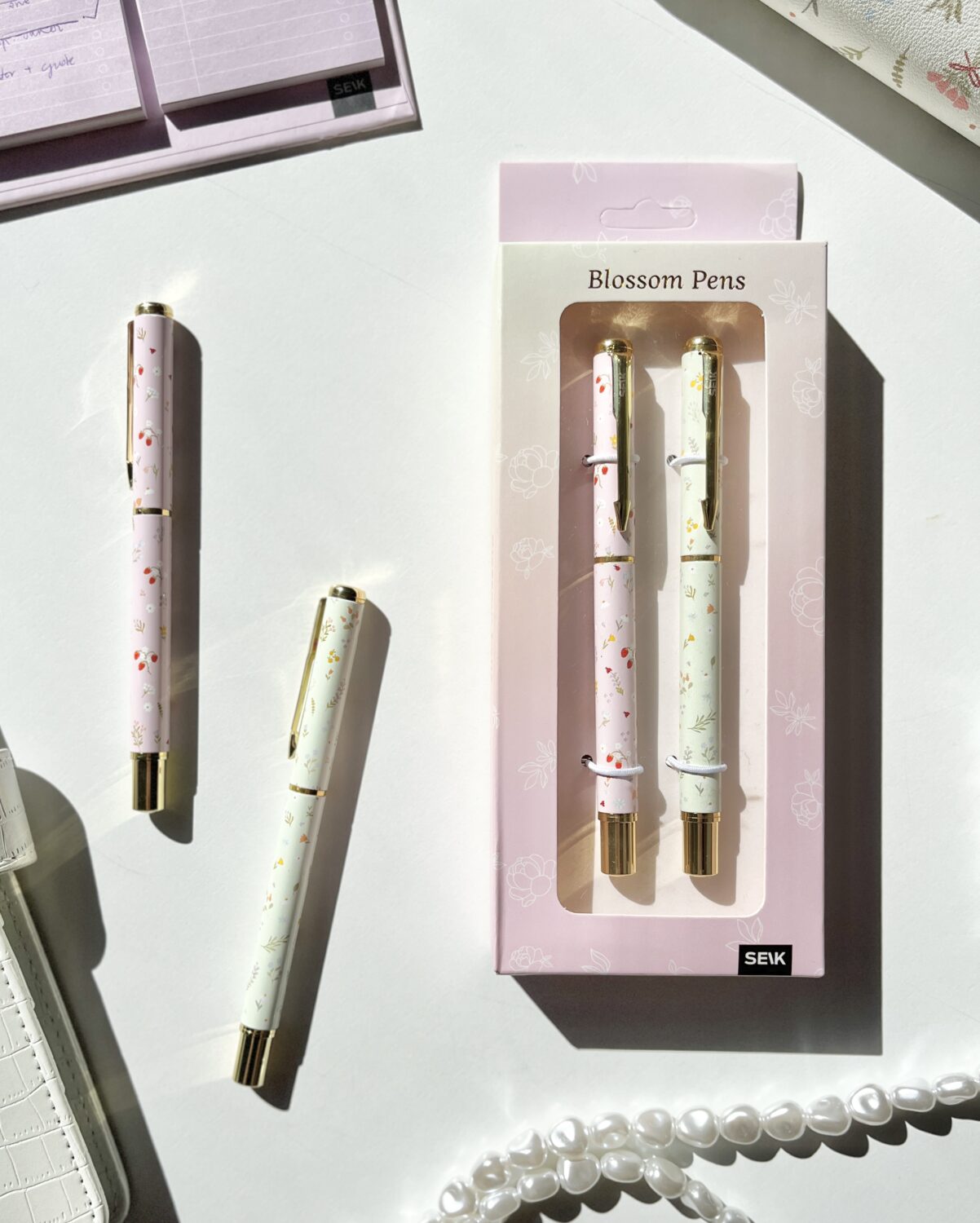 Blossom Pens - Beige (black) & Pink (Blue) - 2 pcs