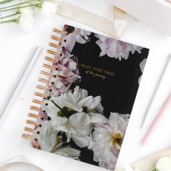 Bullet Journal / Dotted Notebook hard cover spiral binding - Peonies