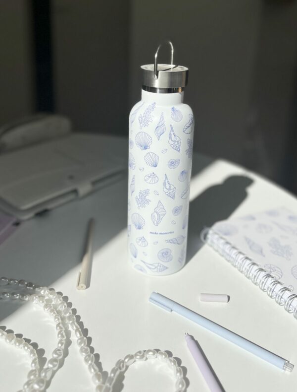 Water Bottle/Thermos - Seashells (beige & blue) 750ml - Image 3
