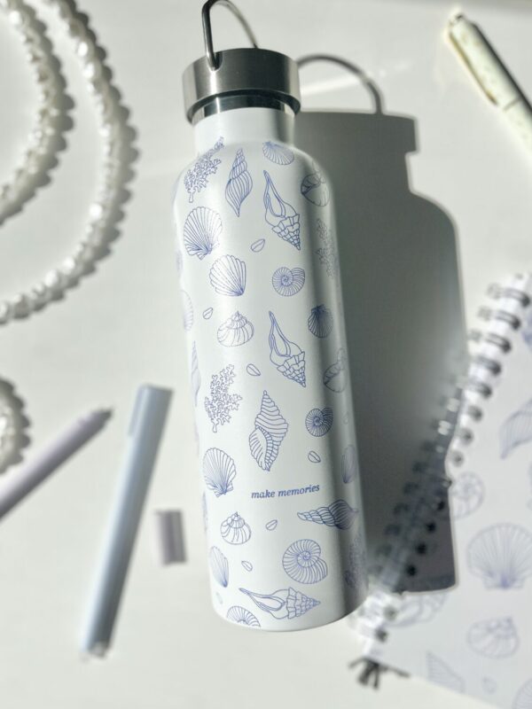 Water Bottle/Thermos - Seashells (beige & blue) 750ml