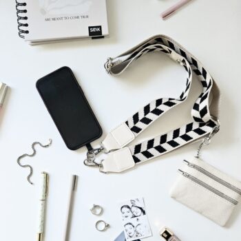 universal phone strap with wallet- beige & black bliss