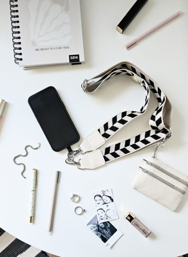universal phone strap with wallet- beige & black bliss