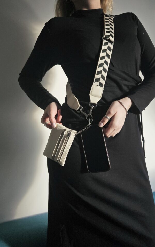 universal phone strap with wallet- beige & black bliss - Image 2